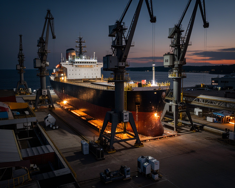 Industrial Shipyard at Dusk
